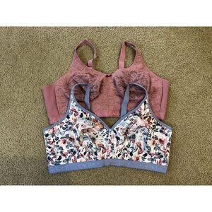 CACIQUE Full Coverage Unlined No Wire Bra Floral Dusty Rose 50DDD Lot Of 2